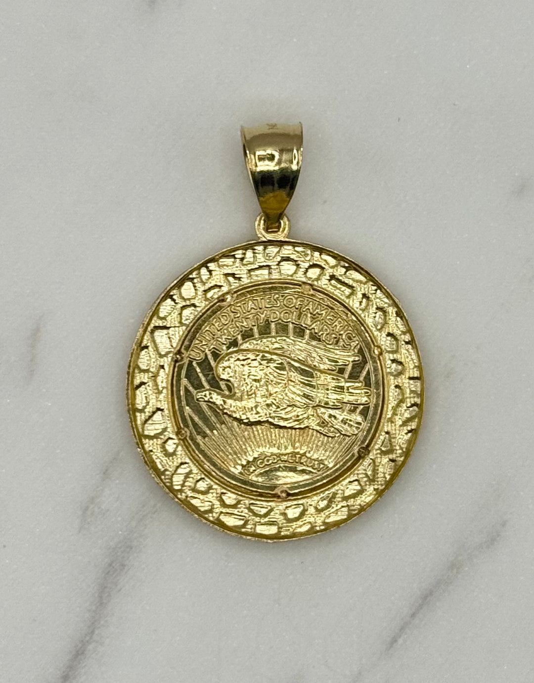 10K GOLD SAINT MICHAEL WITH NUGGET BASIL PENDANT