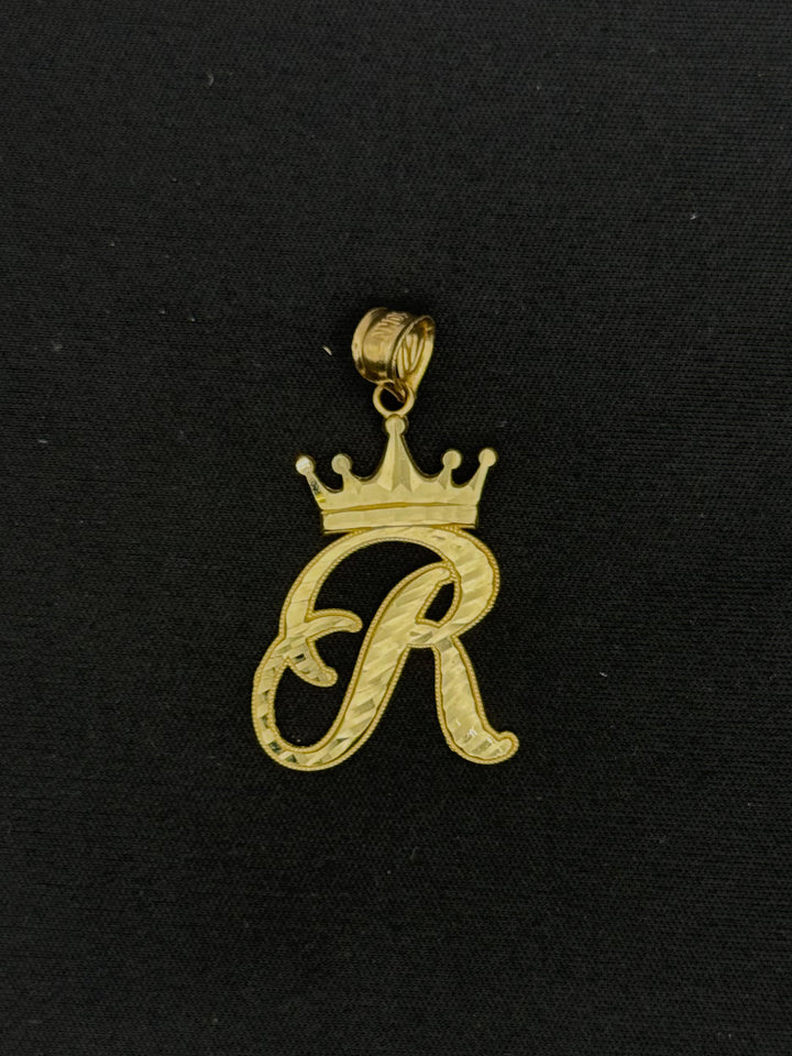 10K GOLD R CROWN INITIAL PENDANT