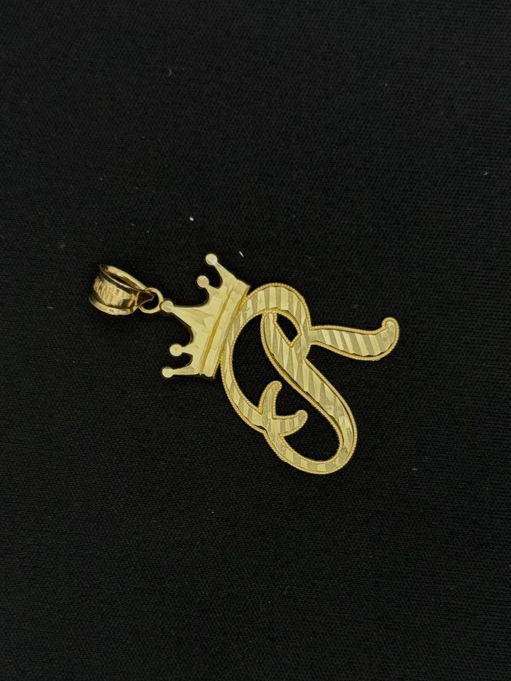 10K GOLD R CROWN INITIAL PENDANT