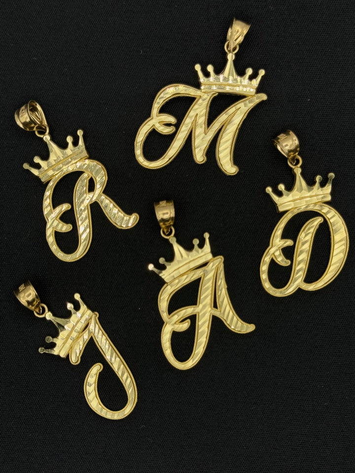 10K GOLD R CROWN INITIAL PENDANT