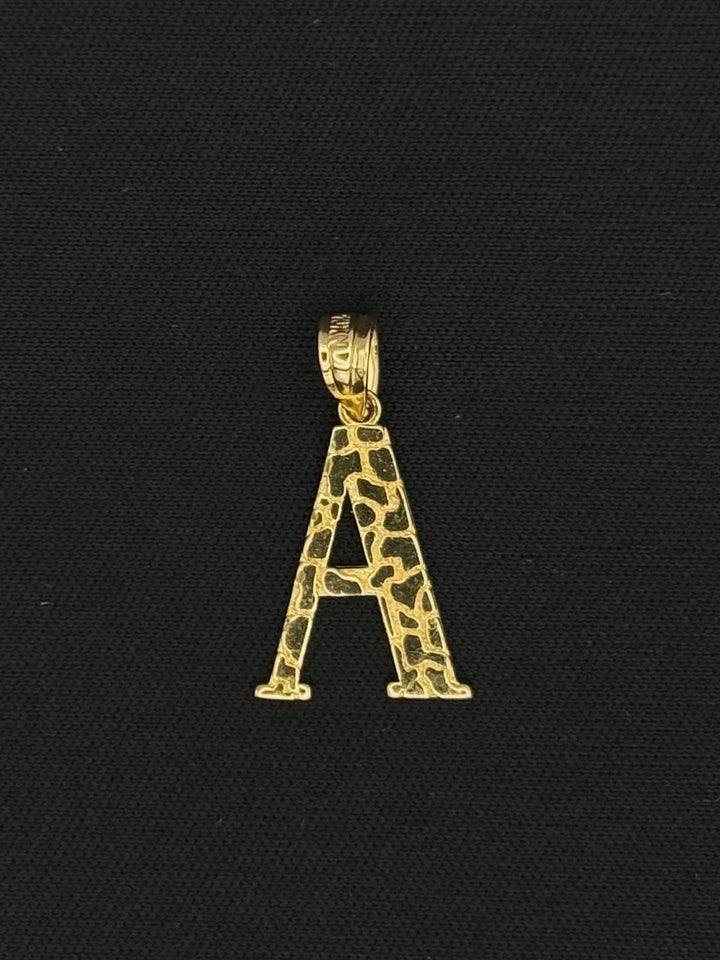 10K GOLD ALLIGATOR NUGGET PRINT A INITIAL PENDANT