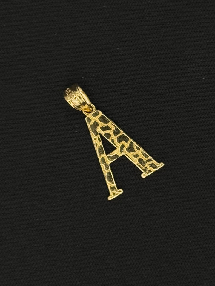 10K GOLD ALLIGATOR NUGGET PRINT A INITIAL PENDANT