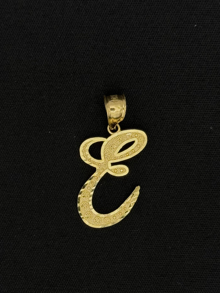 10K GOLD CURSIVE E FANCY INITIAL PENDANT