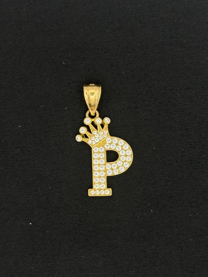 10K GOLD P INITIAL CZ CROWN PENDANT