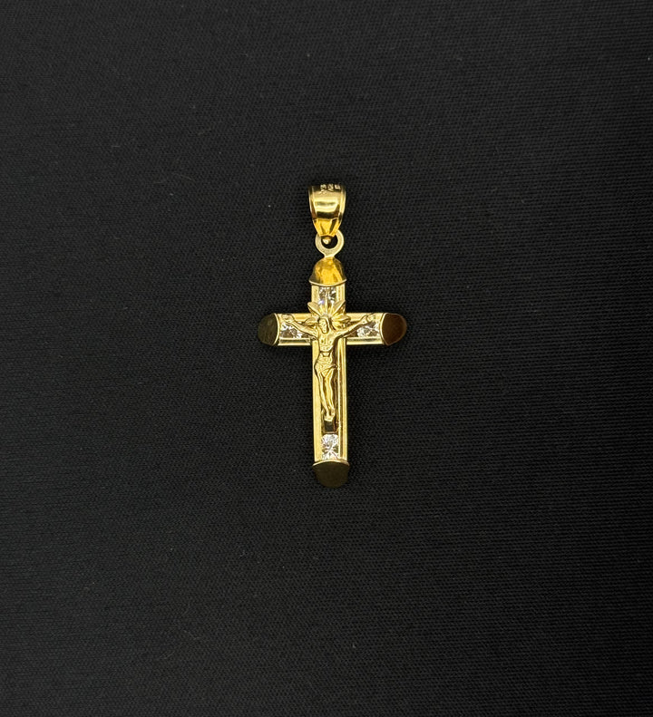 10K GOLD JESUS CZ CROSS PENDANT