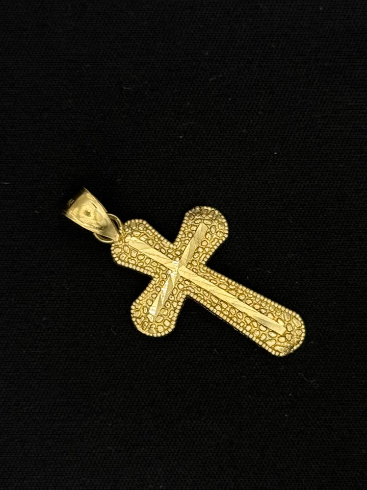 10K GOLD DIA CUT WITH NUGGET PRINT CROSS PENDANT