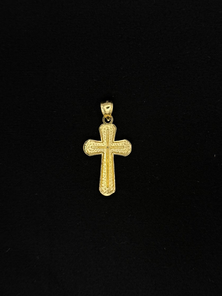 10K GOLD DIA CUT WITH NUGGET PRINT CROSS PENDANT