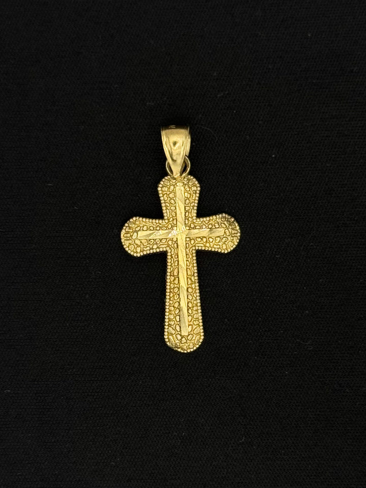 10K GOLD DIA CUT WITH NUGGET PRINT CROSS PENDANT
