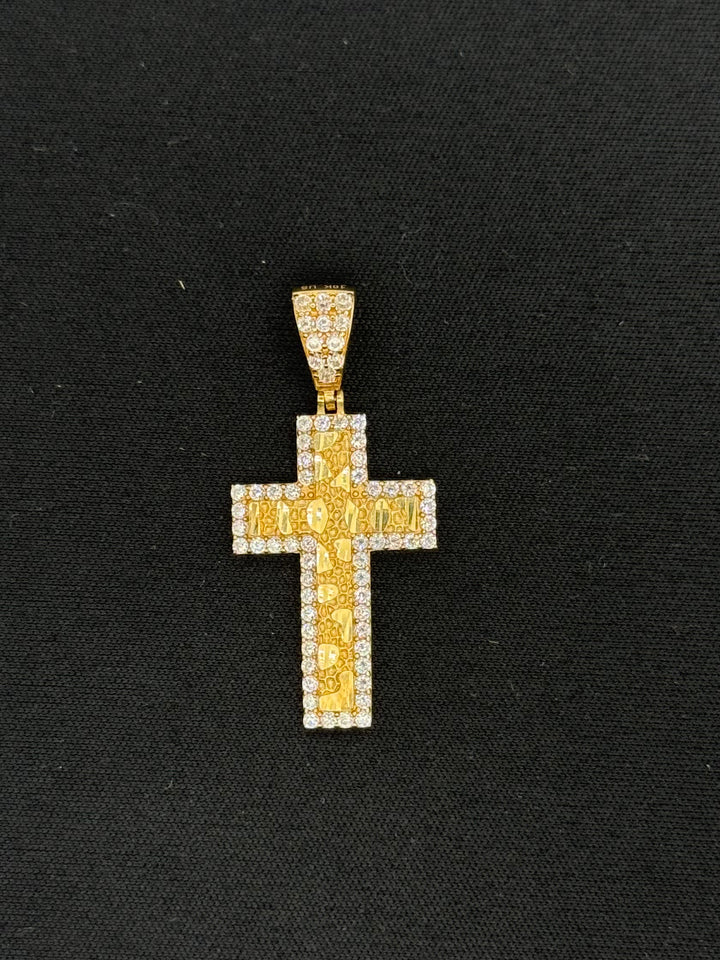 10K GOLD CZ NUGGET CROSS PENDANT
