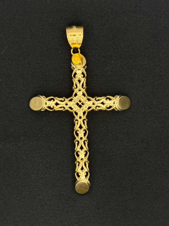 10K GOLD ROSE CUT FANCY 3D  CROSS PENDANT