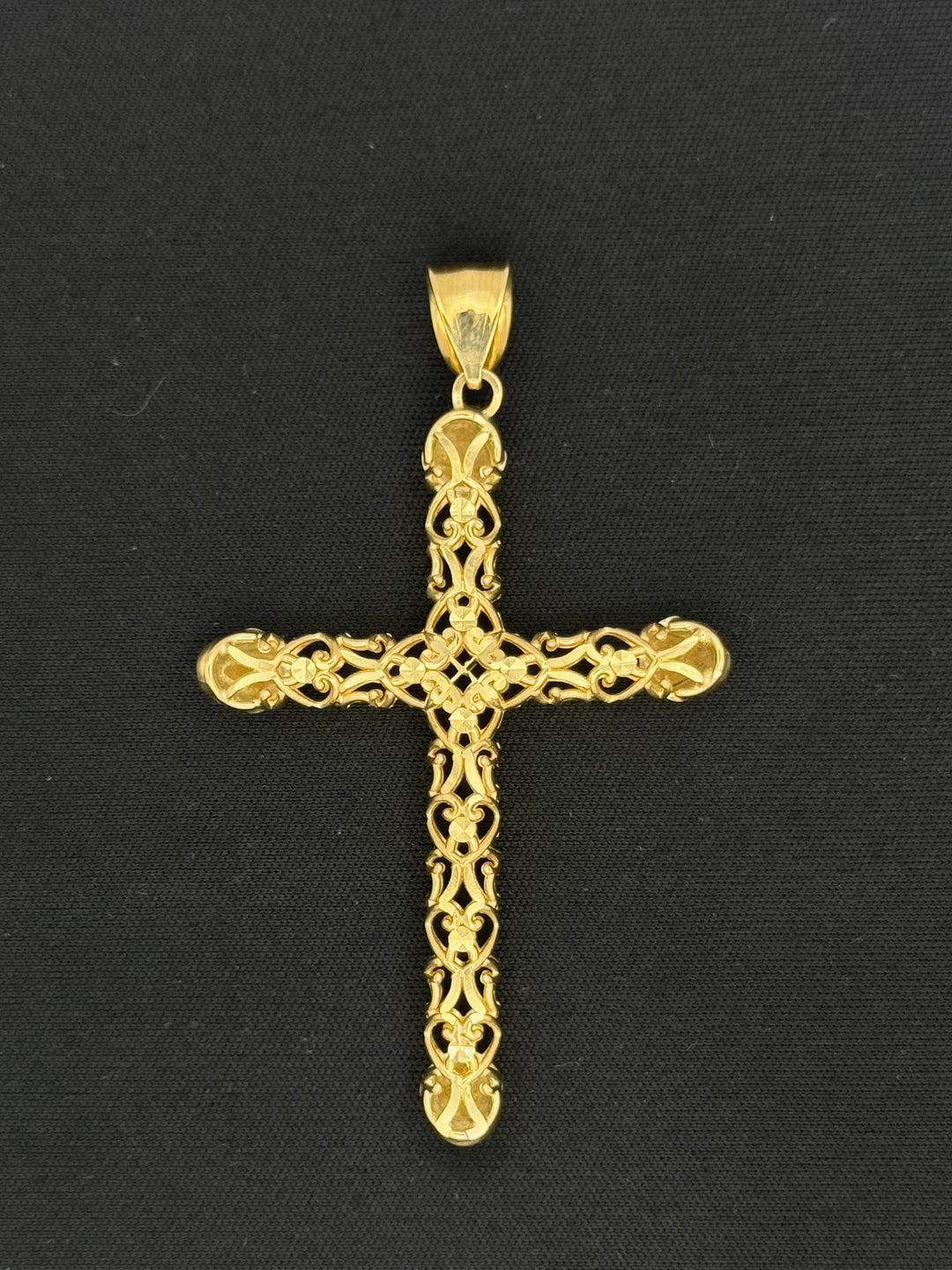 10K GOLD ROSE CUT FANCY 3D  CROSS PENDANT