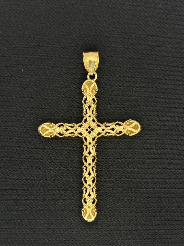 10K GOLD ROSE CUT FANCY 3D  CROSS PENDANT