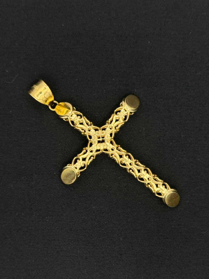 10K GOLD ROSE CUT FANCY 3D  CROSS PENDANT