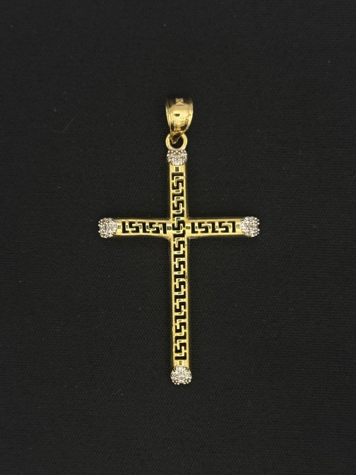 10K GOLD GREEK DESIGN CZ CROSS PENDANT