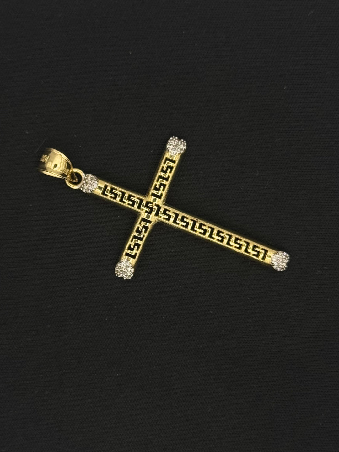 10K GOLD GREEK DESIGN CZ CROSS PENDANT