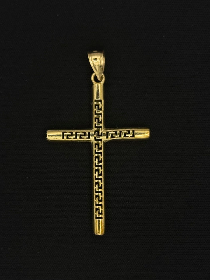 10K GOLD GREEK DESIGN CZ CROSS PENDANT