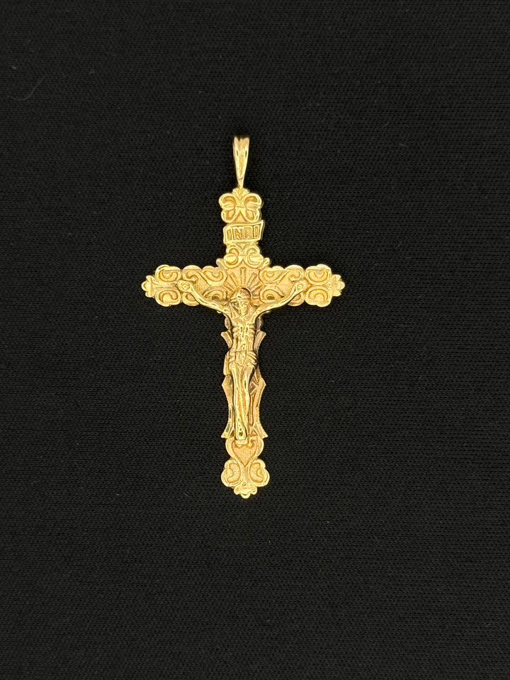 10K GOLD 3D DIA CUT FANCY CROSS PENDANT