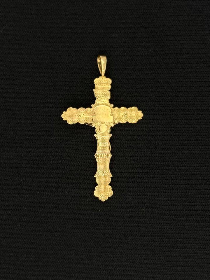 10K GOLD 3D DIA CUT FANCY CROSS PENDANT