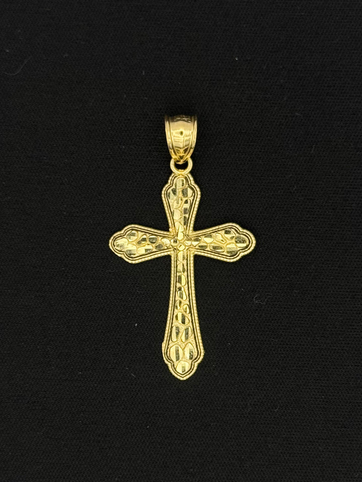 10K GOLD NUGGET CUT CROSS PENDANT