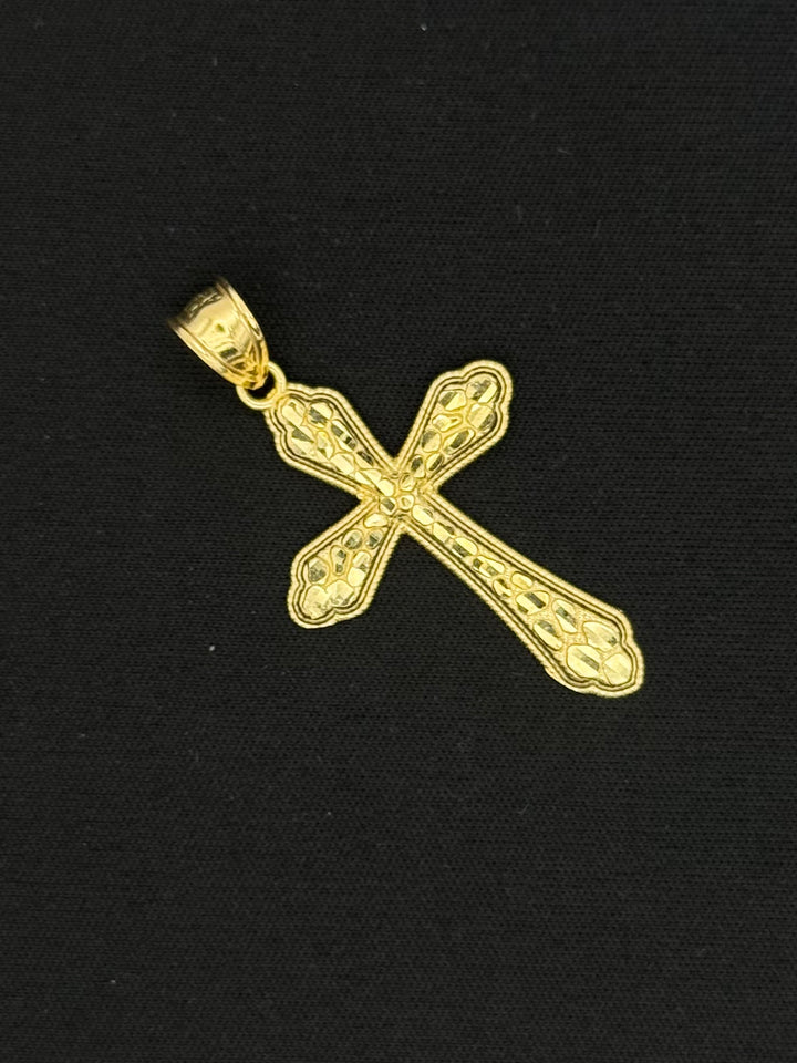 10K GOLD NUGGET CUT CROSS PENDANT