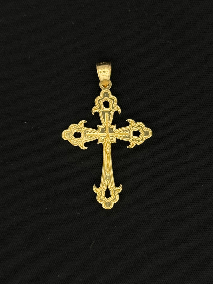 10K GOLD NUGGET CUT FANCY 3D CROSS PENDANT