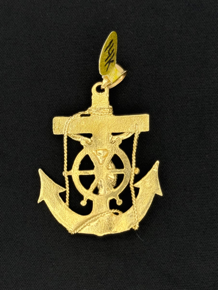 14K GOLD DIA CUT MARINER’S ANCHOR WITH JESUS 3D PENDANT