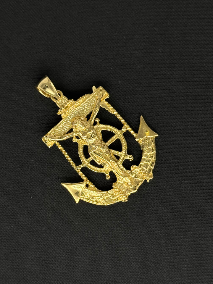10K GOLD MARINER’S ANCHOR WITH JESUS 3D PENDANT