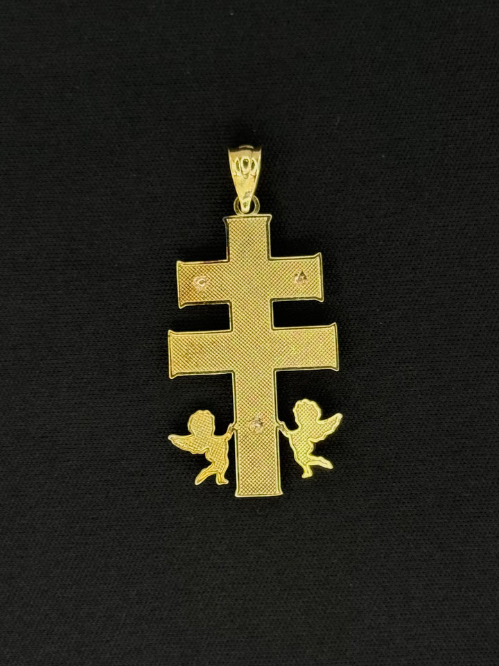 10K TRI GOLD 3D CARAVACA WITH JESUS PENDANT