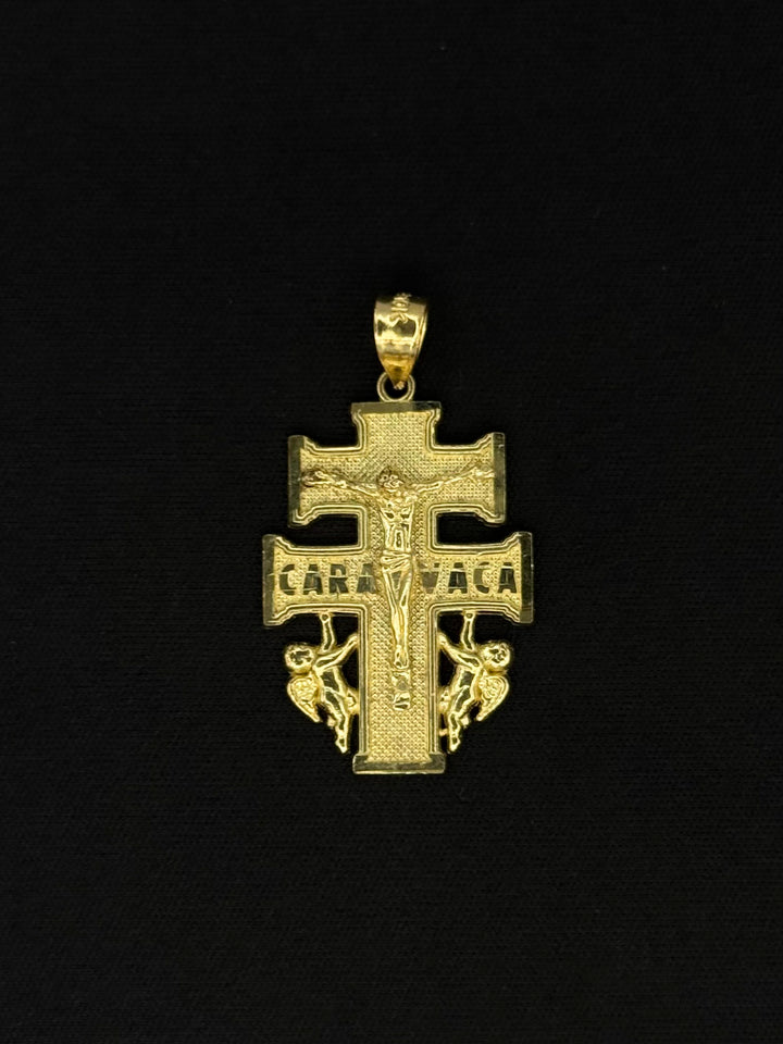 10K GOLD CARAVACA PENDANT WITH JESUS ON IT