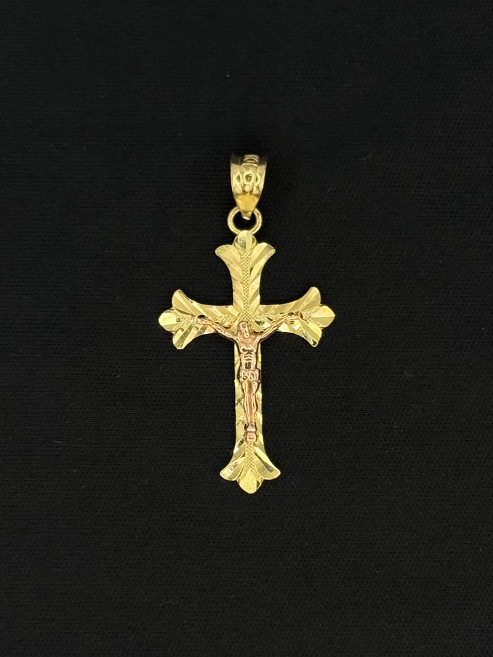 10K GOLD DIA CUT JESUS CROSS SPIKE DESIGN PENDANT
