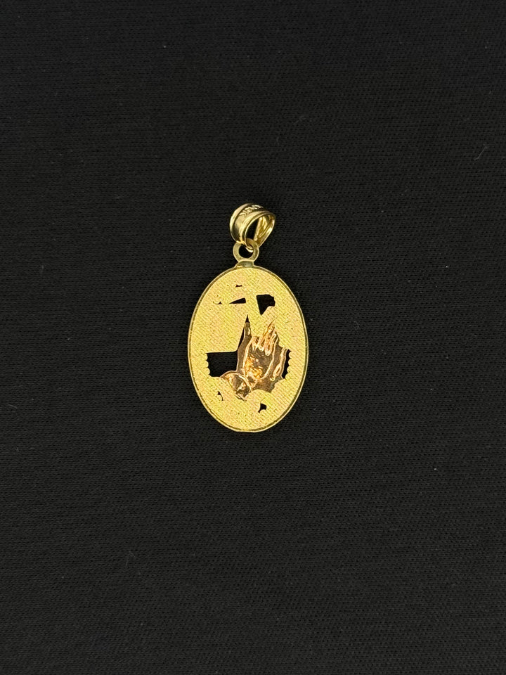 10K GOLD TWO TONE PRAYING HANDS WITH CROSS AND BIBLE PENDANT
