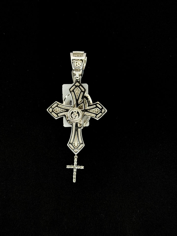 925 SILVER MOISSANITE CROSS PENDANT WITH PRAYING HANDS