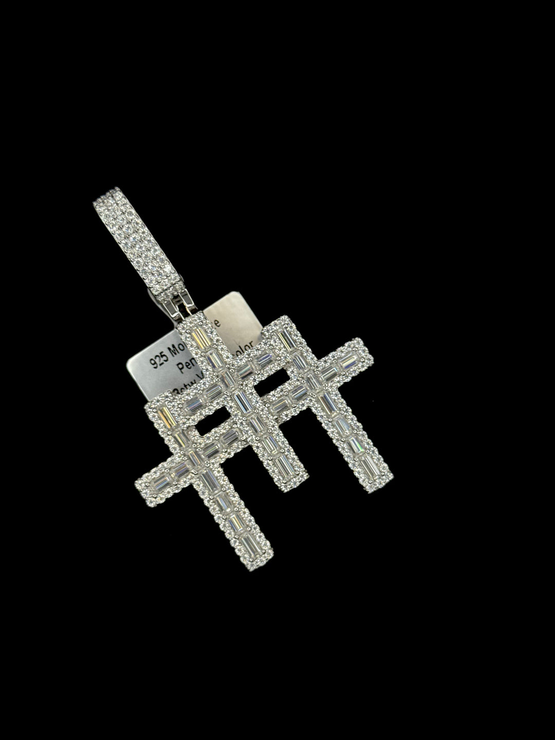 925 SILVER MOISSANITE BAGUETTE TRIPLE CROSS PENDANT