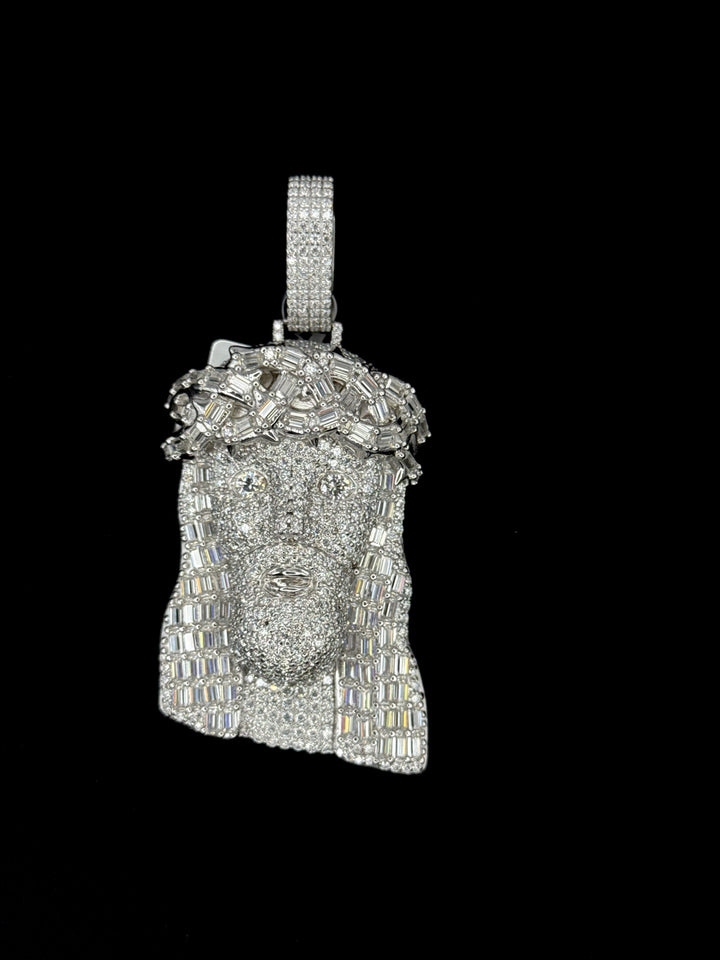 925 SILVER MOISSANITE BAGUETTE FANCY JESUS FACE PENDANT
