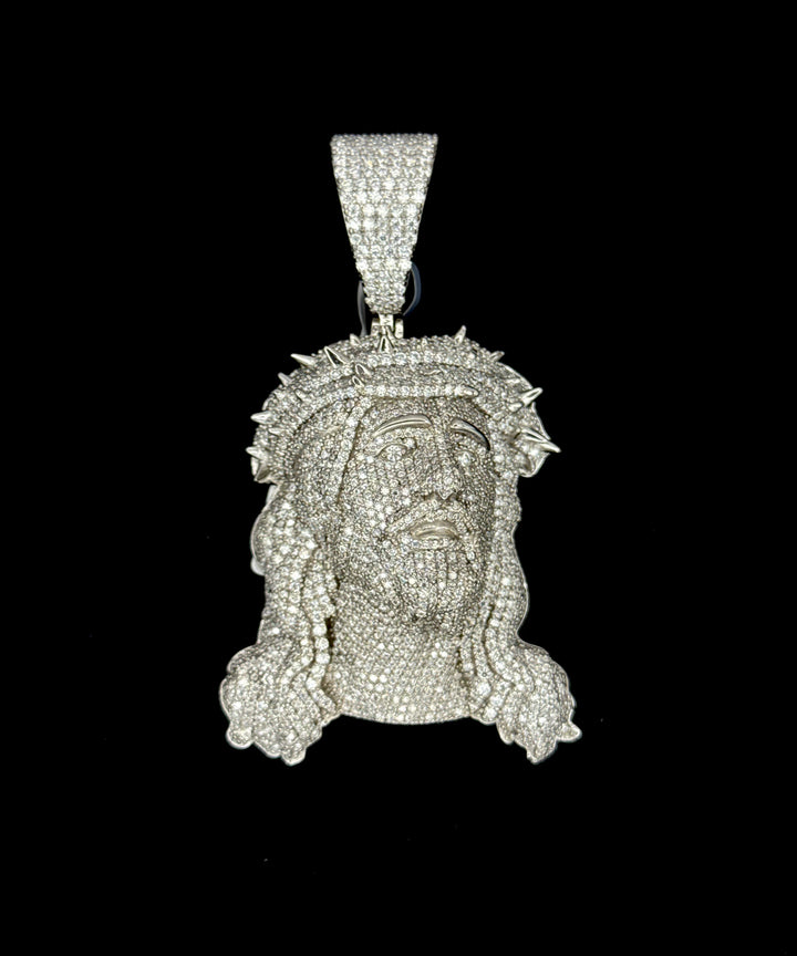 925 SILVER MOISSANITE JESUS HEAD WITH THORN CROWN PENDANT