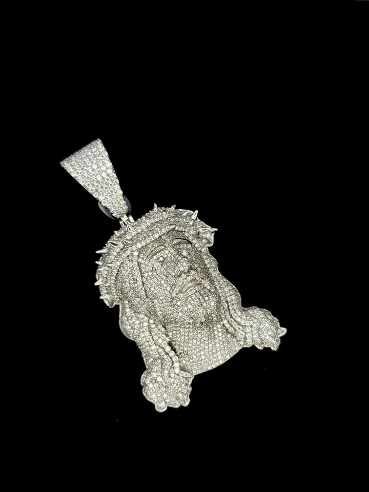925 SILVER MOISSANITE JESUS HEAD WITH THORN CROWN PENDANT
