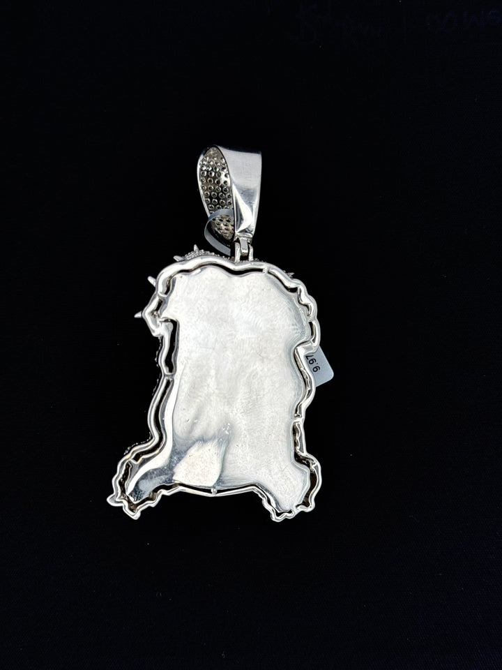 925 SILVER MOISSANITE JESUS HEAD WITH THORN CROWN PENDANT