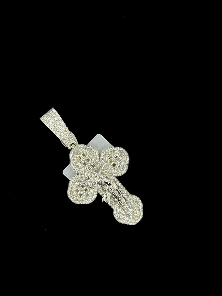 925 SILVER MOISSANITE BAGUETTE CROSS WITH JESUS ON IT PENDANT