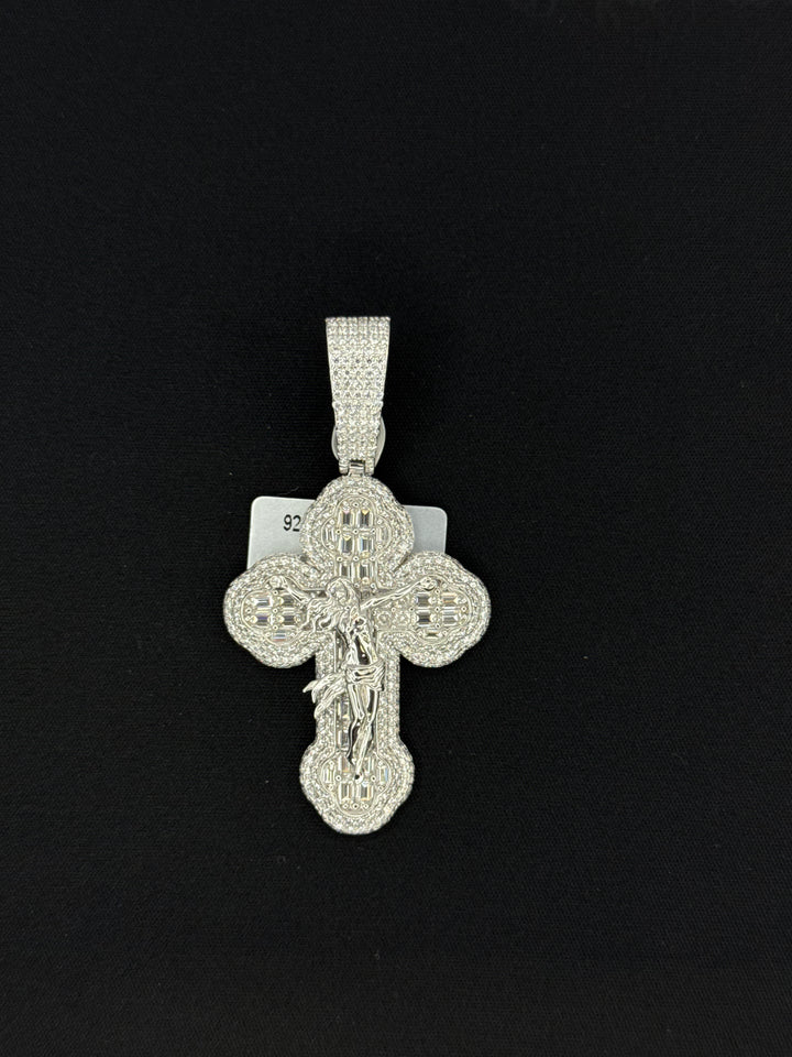 925 SILVER MOISSANITE BAGUETTE CROSS WITH JESUS ON IT PENDANT