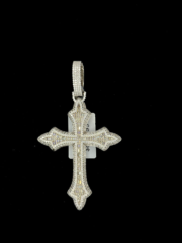 925 SILVER MOISSANITE BAGUETTE CROSS PENDANT