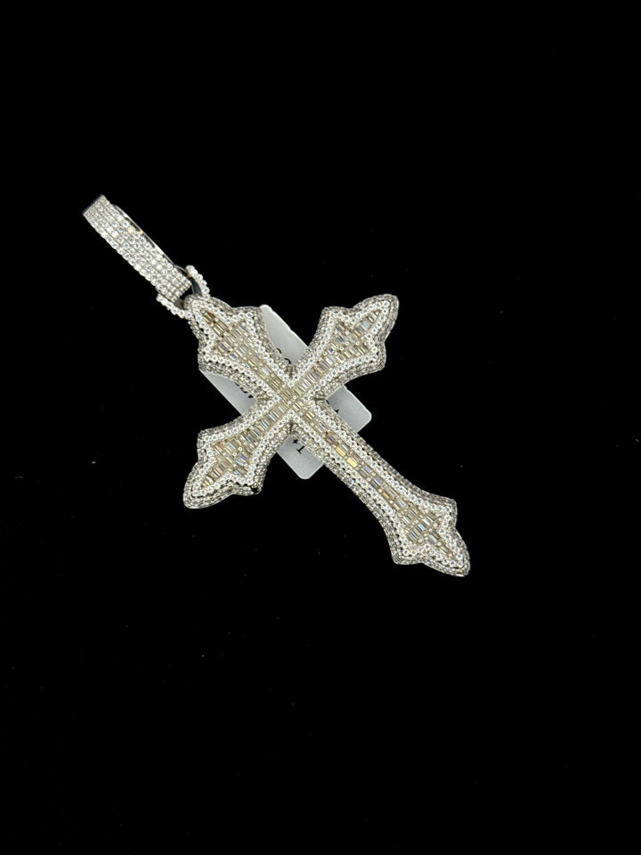 925 SILVER MOISSANITE BAGUETTE CROSS PENDANT