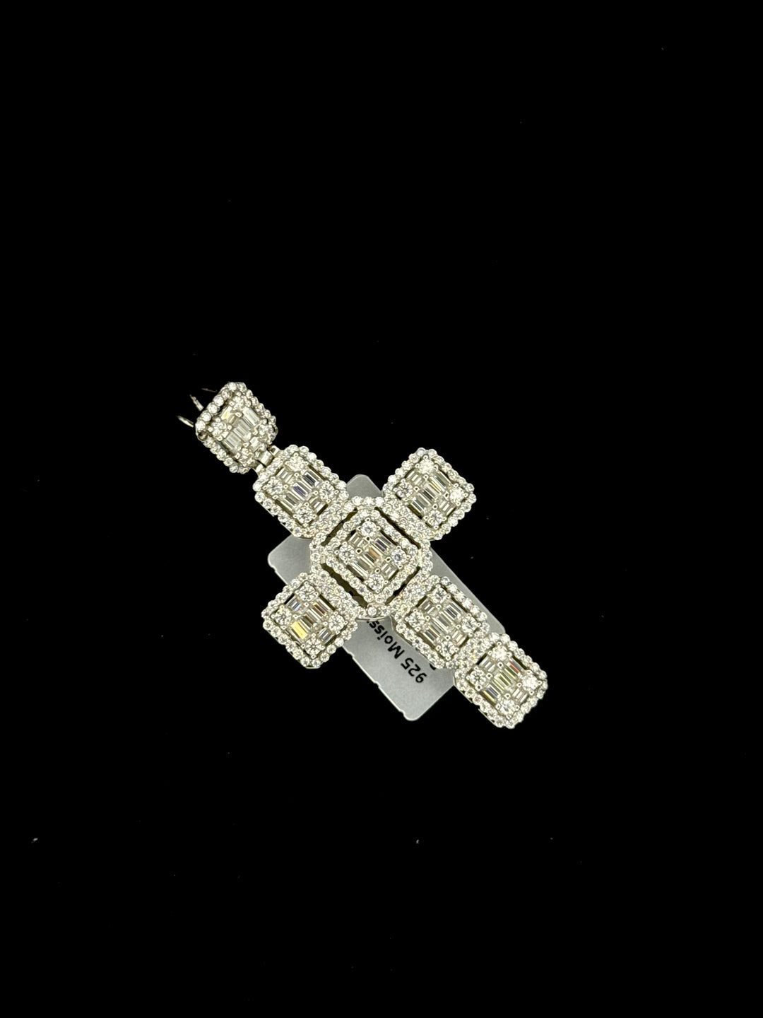 925 SILVER MOISSANITE BAGUETTE EMERALD CUT CROSS PENDANT