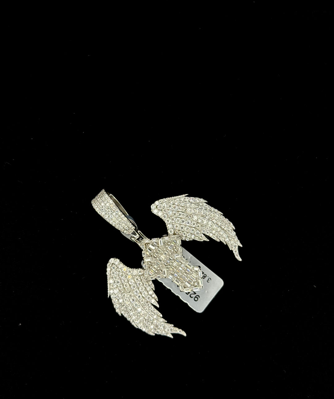 925 SILVER MOISSANITE BAGUETTE CROSS WITH WINGS PENDANT