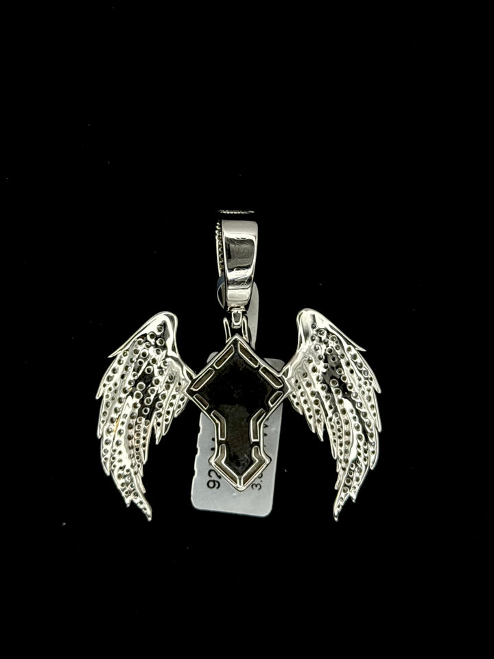 925 SILVER MOISSANITE BAGUETTE CROSS WITH WINGS PENDANT