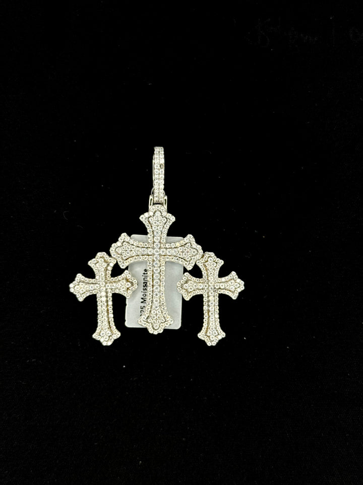 925 SILVER MOISSANITE TRIPLE CROSS PENDANT
