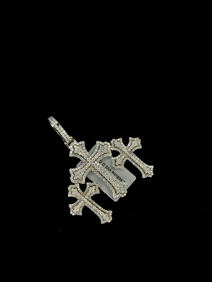 925 SILVER MOISSANITE TRIPLE CROSS PENDANT