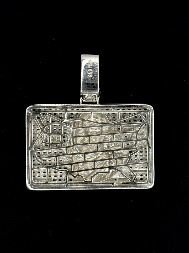925 SILVER MOISSANITE BAGUETTE 3D 100$ BILL PENDANT