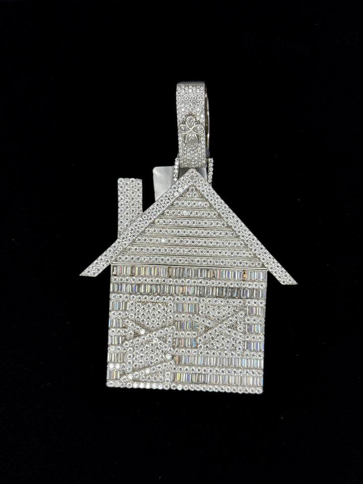 925 SILVER MOISSANITE BAGUETTE TRAP HOUSE PENDANT