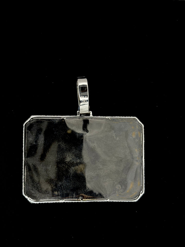 925 SILVER MOISSANITE BAGUETTE "FROM THE TRAP" PLAQUE PENDANT