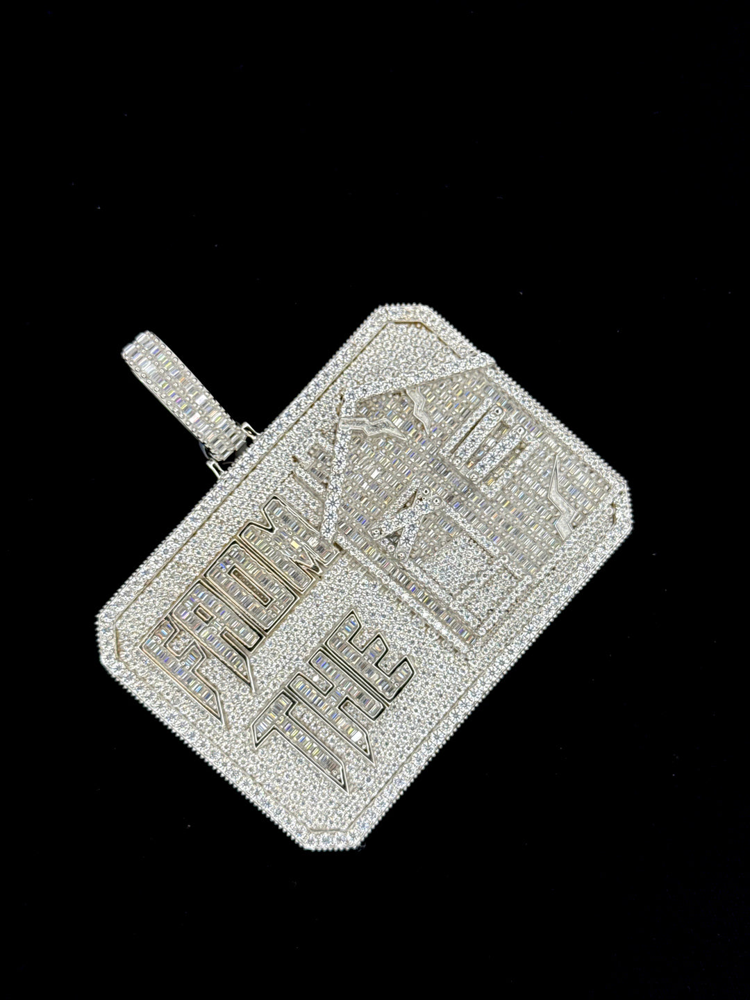 925 SILVER MOISSANITE BAGUETTE "FROM THE TRAP" PLAQUE PENDANT